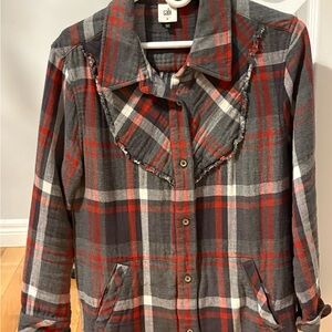 CAbi Red and Gray Plaid Utility Jacket